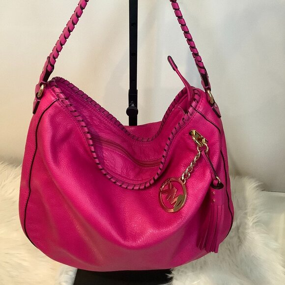 Michael Kors Slouchy Leather Bag – Hot Pink with Tassel Charm - Picture 1 of 9